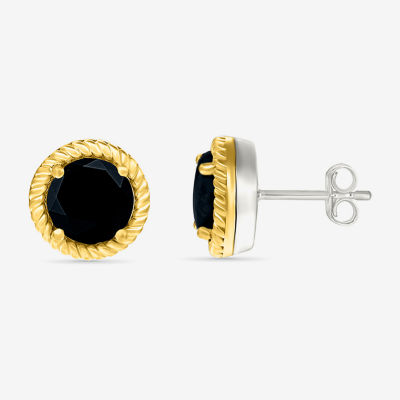 Genuine Black Onyx 10K Gold Sterling Silver 10mm Round Stud Earrings