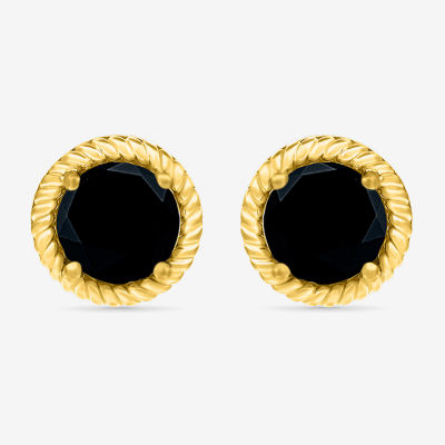 Genuine Black Onyx 10K Gold Sterling Silver 10mm Round Stud Earrings