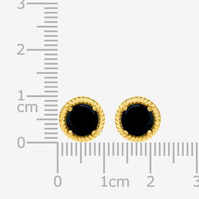 Genuine Black Onyx 10K Gold Sterling Silver 10mm Round Stud Earrings