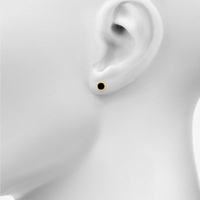 Genuine Black Onyx 10K Gold Sterling Silver 10mm Round Stud Earrings