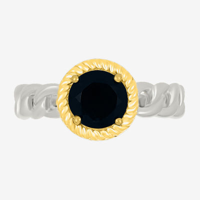 Womens Genuine Black Onyx 10K Gold Sterling Silver Round Cocktail Ring