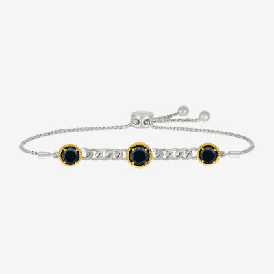 Genuine Black Onyx 10K Gold Sterling Silver Round Bolo Bracelet