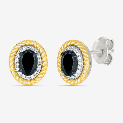 Genuine Black Onyx 10K Gold Sterling Silver 13mm Oval Stud Earrings