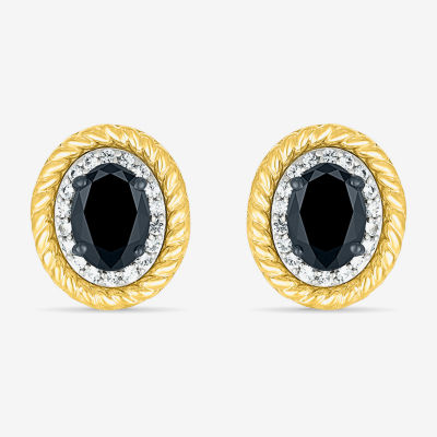 Genuine Black Onyx 10K Gold Sterling Silver 13mm Oval Stud Earrings