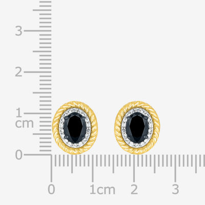 Genuine Black Onyx 10K Gold Sterling Silver 13mm Oval Stud Earrings