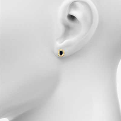 Genuine Black Onyx 10K Gold Sterling Silver 13mm Oval Stud Earrings