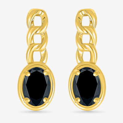 Genuine Black Onyx 10K Gold Sterling Silver 19mm Oval Stud Earrings