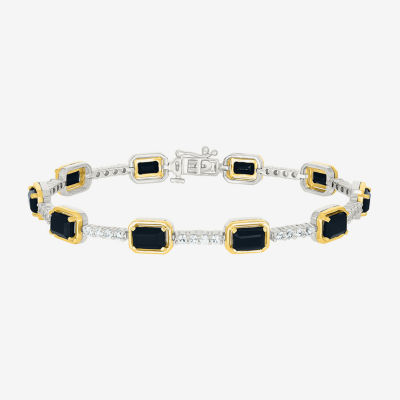 Genuine Black Onyx 10K Gold Sterling Silver Tennis Bracelet