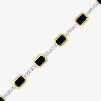 Genuine Black Onyx 10K Gold Sterling Silver Tennis Bracelet