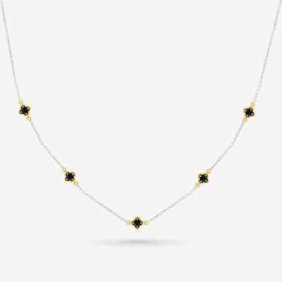 Womens Black Onyx 10K Gold Sterling Silver 18 Inch Tennis Necklace