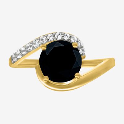 Womens Genuine Black Onyx 10K Gold Sterling Silver Round Bypass  Cocktail Ring