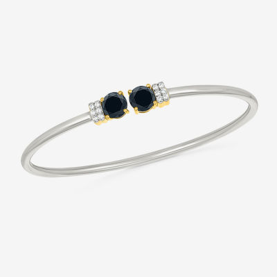 Genuine Black Onyx 10K Gold Sterling Silver Round Bangle Bracelet