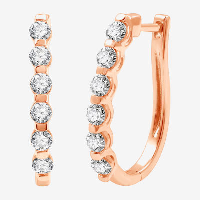 (G / Si1-Si2) 1 CT. T.W. Lab Grown White Diamond 10K White Gold 14K Rose Gold 22.8mm Hoop Earrings