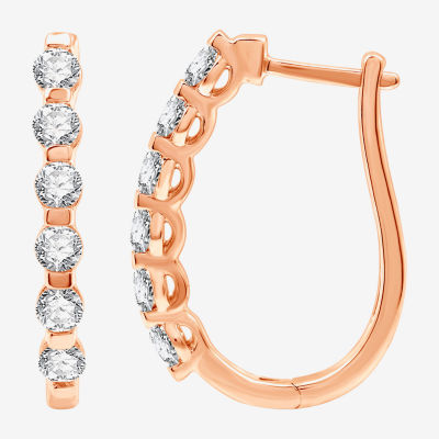 (G / Si1-Si2) Womens 1 CT. T.W. Lab Grown White Diamond 10K White Gold 14K Rose Gold 22.8mm Hoop Earrings