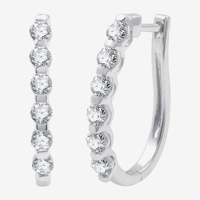 (G / Si1-Si2) Womens 1 CT. T.W. Lab Grown White Diamond 10K White Gold 14K White Gold 22.8mm Hoop Earrings