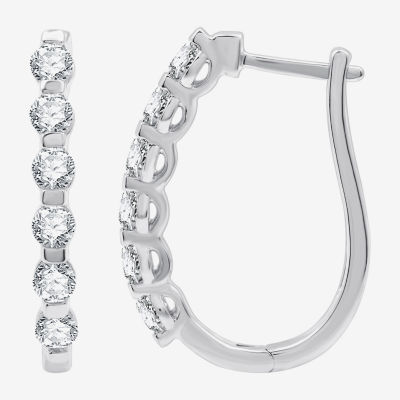 (G / Si1-Si2) 1 CT. T.W. Lab Grown White Diamond 10K White Gold 14K White Gold 22.8mm Hoop Earrings