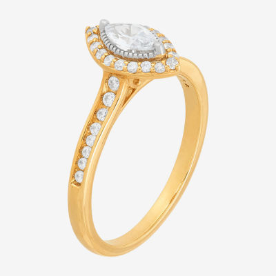 (H-I / Si1-Si2) Womens 1/2 CT. T.W. Lab Grown White Diamond 10K Gold Marquise Side Stone Halo Engagement Ring