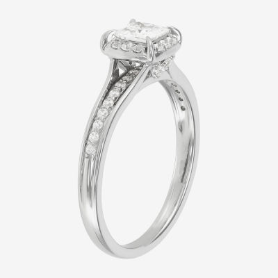 (H-I / Si1-Si2) Womens 3/4 CT. T.W. Lab Grown White Diamond 10K Gold Side Stone Halo Engagement Ring