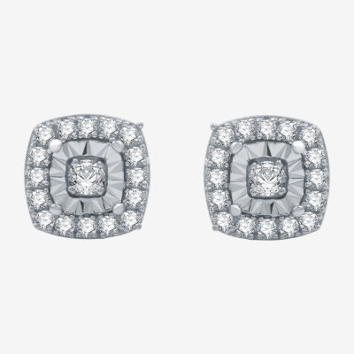 (H-I / I1) 1/4 CT. T.W. Lab Grown White Diamond Sterling Silver 7.4mm Cushion Stud Earrings