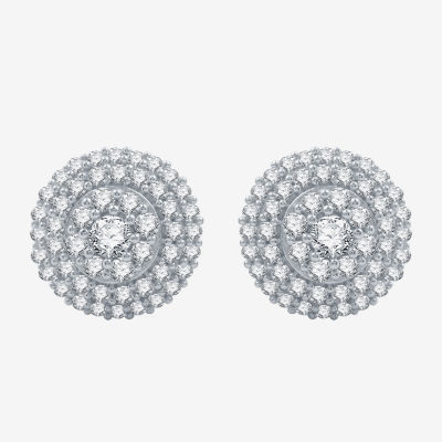 3/4 CT. T.W. Natural White Diamond Sterling Silver 10.1mm Round Stud Earrings