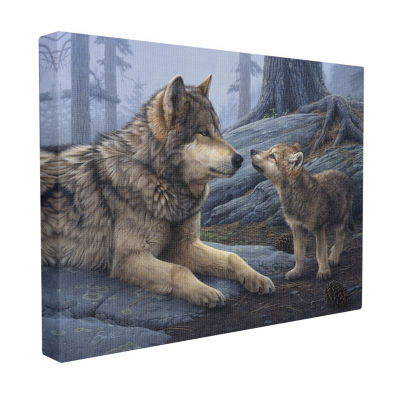 Stupell Industries Wolf & Cub Woodland Forest Canvas Art