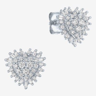 (I1-I2/G-H) 1/2 CT. T.W. Lab Grown White Diamond 10K White Gold Heart Stud Earrings