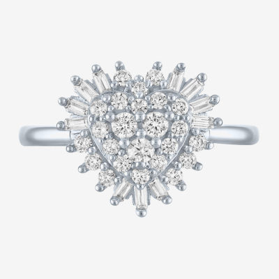 (I1-I2/G-H) Womens 1/2 CT. T.W. Lab Grown White Diamond 10K White Gold Heart Cluster Cocktail Ring