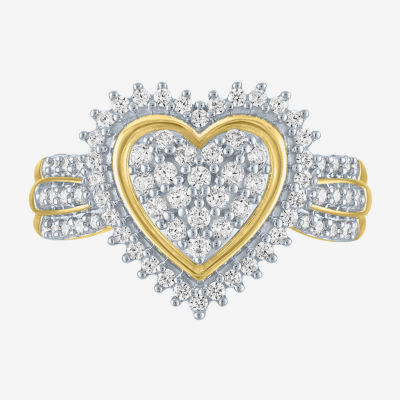 (I1-I2/G-H) Womens 1/2 CT. T.W. Lab Grown White Diamond 10K Gold Heart Cluster Cocktail Ring