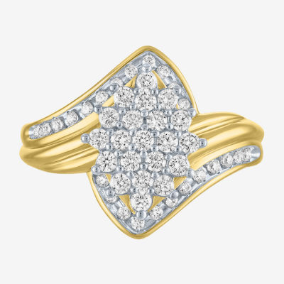 I1-I2/ G-H) Womens 1/2 CT. T.W. Lab Grown White Diamond 10K Gold Marquise Cluster Cocktail Ring