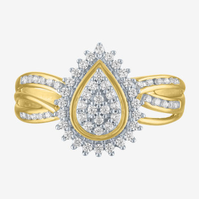 (I1-I2/G-H) Womens 1/3 CT. T.W. Lab Grown White Diamond 10K Gold Pear Cocktail Ring