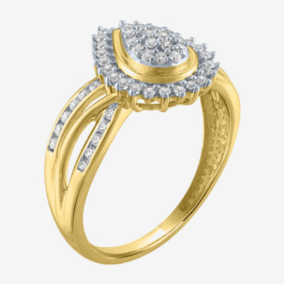 (I1-I2/G-H) Womens 1/3 CT. T.W. Lab Grown White Diamond 10K Gold Pear Cocktail Ring