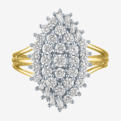 (G-H / Si2-I1) Womens 1 CT. T.W. Lab Grown White Diamond 10K Gold Marquise Cluster Cocktail Ring