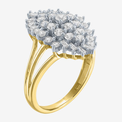 (G-H / Si2-I1) Womens 1 CT. T.W. Lab Grown White Diamond 10K Gold Marquise Cluster Cocktail Ring