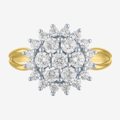 (G-H / Si2-I1) Womens 1 CT. T.W. Lab Grown White Diamond 10K Gold Sunburst Cluster Cocktail Ring