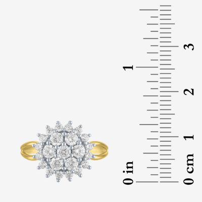 (G-H / Si2-I1) Womens 1 CT. T.W. Lab Grown White Diamond 10K Gold Round Cluster Cocktail Ring