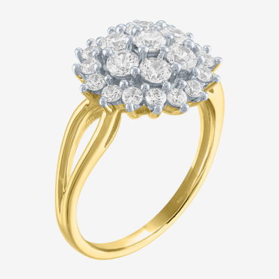 (G-H / Si2-I1) Womens 1 CT. T.W. Lab Grown White Diamond 10K Gold Sunburst Cluster Cocktail Ring