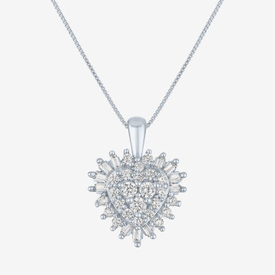 (I1-I2/G-H) Womens 1/2 CT. T.W. Lab Grown White Diamond 10K White Gold Heart 18 Inch Pendant Necklace