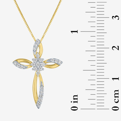 (G-H/ I1-I2) Womens 1/6 CT. T.W. Lab Grown White Diamond 10K Gold Cross Pendant Necklace