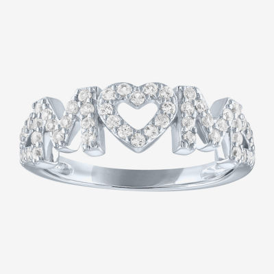 Yes, Please! "Mom" Womens Lab Created White Sapphire Sterling Silver Heart Band