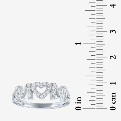 Yes, Please! "Mom" Womens Lab Created White Sapphire Sterling Silver Heart Band