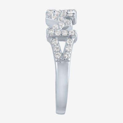 Yes, Please! "Mom" Lab Created White Sapphire Sterling Silver Heart Band