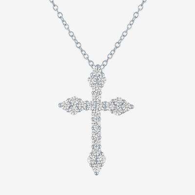 YES PLEASE! Womens Lab Created White Sapphire Sterling Silver Cross Pendant Necklace