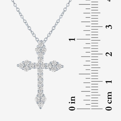 YES PLEASE! Womens Lab Created White Sapphire Sterling Silver Cross Pendant Necklace
