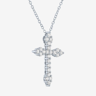 YES PLEASE! Womens Lab Created White Sapphire Sterling Silver Cross Pendant Necklace