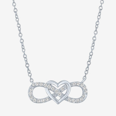 Yes, Please! Womens Lab Created White Sapphire Sterling Silver Heart Infinity Pendant Necklace