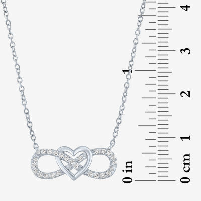 Yes, Please! Womens Lab Created White Sapphire Sterling Silver Heart Infinity Pendant Necklace