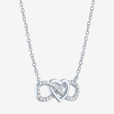 Yes, Please! Womens Lab Created White Sapphire Sterling Silver Heart Infinity Pendant Necklace