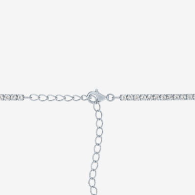 Yes Womens White Sapphire Sterling Silver 14 Inch Tennis Necklace