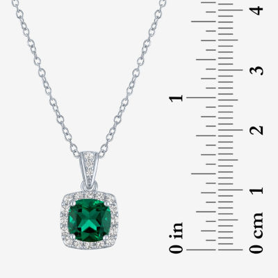 Yes, Please! Womens Lab Created Green Emerald Sterling Silver Cushion Pendant Necklace