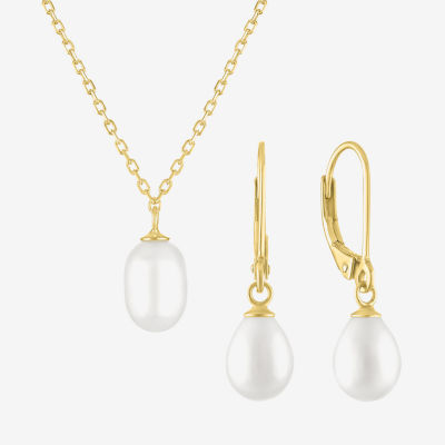 Yes, Please! White Cultured Freshwater Pearl 14K Gold Over Silver Oval 2-pc. Jewelry Set